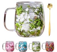 Genérico Double Transparent Glass Flower Tea Cup,Insulated Layer Dried Flower Coffee Cups with Handle,Creative Clear Heat Resistant Flowers Cup for Unique Gift Idea,Tea Milk Hot Cold Drinkers (Green)