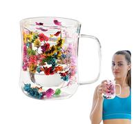 Genérico Double Wall Glass Coffee Mugs - Flower Double Wall Tea Cups | 400ml Elegant espressso Cups | Flower Glasss Tea Cup, Clear Dried Flowers Glass Coffee Mugs With Handle For Hot & Cold Beverages