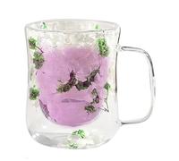 Genérico Double Wall Glass Coffee Mugs, Glass 400ml Clear Tea Cups with Handle, Floral Design Cups with Dried Flowers for Women, Insulated Drinkware, 9.1x11.5x6.2cm