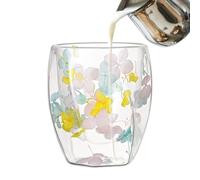 Genérico Double Wall Glass Mugs, Double Layers Insulated Tea Mugs, Clear Stylish Heat Insulation Cup with Flowers, 3.94 inches 350ml Espresso Cappuccino Latte for Hot Drinks