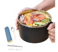 Genérico Double Wall Noodle Bowl, Stainless Steel Pasta Cooker, 1350ml Bowl with Lid and Handle, Portable Noodle Bowll, Travel Bowll with Chopsticks Holder, Office Dorm Camping Use