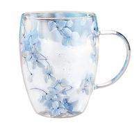 Genérico Double Walled Glass Coffee Mug - Insulated Flower Cup | Anti Scald Heat Protection, Drinkware Handle, Resistant Borosilicate Glassware With Three Hundred Fifty Milliliters