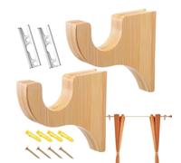 Genérico Drapery Rod Brackets - Wooden Curtain Rod Support Mount Set, 2 Piece Window Hardware Hooks, For Ceiling Wall Shower Closet Bathroom Home