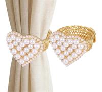 Genérico Drapery Tiebacks - 2.05 pulgadas 2 Pack Gold Curtain Tiebacks | Heart Shaped Pearl Curtains Fasteners | Elegant Bright No Drill Curtain Accessory for Living Room Bedroom. Aleación de zinc