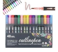 Genérico Dreamy Sparkle Dual-Line Contour Pen, 8/12/24/36/48/60 Colors Double Line Outline Markers, Self Outlining Glitter Pens for Drawing, Art and DIY Card Making (48 colors)