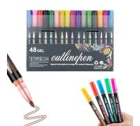 Genérico Dreamy Sparkle Dual-Line Contour Pen, Double Line Outline Art Pen, 12/24/36/48 Colors Self-Outline Metallic Markers Glitter Writing Drawing Pens for Art and DIY (48 Colors)