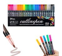 Genérico Dreamy Sparkle Dual-Line Contour Pen, Double Line Outline Art Pen, 12/24/36/48 Colors Self-Outline Metallic Markers Glitter Writing Drawing Pens for Art and DIY (24 Colors)