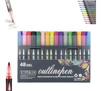 Genérico Dreamy Sparkle Dual-Line Contour Pen, Double Line Outline Pen Sparkle Markers, 12/24/36/48/60 Colors, Quick-Dry Ink for Drawing, Coloring & DIY Crafts (48 Colors)