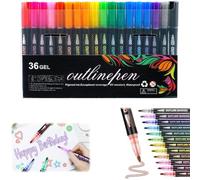 Genérico Dreamy Sparkle Dual-Line Contour Pen, Double Line Squiggles Glitter Metallic Marker Outline Pen (36Colors, 1set)