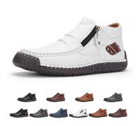 Genérico Drembor Leather Boots, Men’S Handmade Leather Driving Boots, Pressure Relief, Non-Slip Sole For Casual, Travel & Outdoor (White,40)