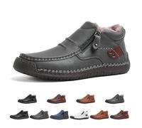Genérico Drembor Leather Boots, Men’S Handmade Leather Driving Boots, Pressure Relief, Non-Slip Sole For Casual, Travel & Outdoor (Gray fleece lining,43)