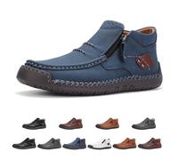 Genérico Drembor Leather Boots, Men’S Handmade Leather Driving Boots, Pressure Relief, Non-Slip Sole For Casual, Travel & Outdoor (Blue,50)