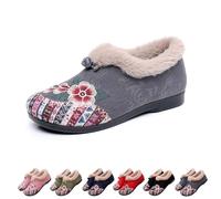 Genérico Dritnow Boots, Women’s Warm Floral Winter Ankle Boots, Cozy Fleece Lined Ankle Boots for Women, Lightweight Everyday Shoess (Grey,37)