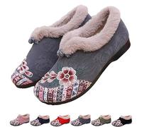 Genérico Dritnow Boots, Women's Warm Floral Embroidered Winter Shoes, Lightweight & Non-Slip Everyday Shoes (Gray,39)