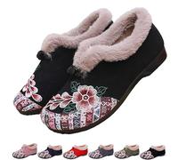 Genérico Dritnow Boots, Women's Warm Floral Embroidered Winter Shoes, Lightweight & Non-Slip Everyday Shoes (Black,43)