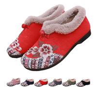 Genérico Dritnow Boots, Women's Warm Floral Embroidered Winter Shoes, Lightweight & Non-Slip Everyday Shoes (Red,36)