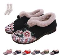 Genérico Dritnow Womens Warm Floral Embroidered Winter Shoes, Dritnow Boots for Women, Cozy, Lightweight & Non-Slip (38,Black)