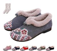 Genérico Dritnow Womens Warm Floral Embroidered Winter Shoes, Dritnow Boots for Women, Cozy, Lightweight & Non-Slip (41,Grey)