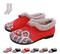 Genérico Dritnow Womens Warm Floral Embroidered Winter Shoes, Dritnow Boots for Women, Cozy, Lightweight & Non-Slip (41,Red)