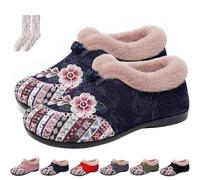 Genérico Dritnow Womens Warm Floral Embroidered Winter Shoes, Dritnow Boots for Women, Cozy, Lightweight & Non-Slip (36,Navy Blue)