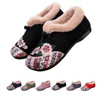 Genérico Dritnow Womens Warm Floral Embroidered Winter Shoes, Lightweight Non-Slip Everyday Shoes (black,32 1/9)
