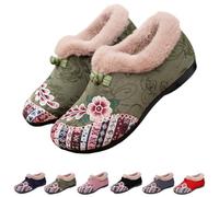 Genérico Dritnow Womens Warm Floral Embroidered Winter Shoes, Lightweight Non-Slip Everyday Shoes (green,32 2/3)