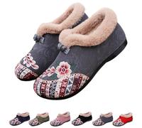 Genérico Dritnow Womens Warm Floral Embroidered Winter Shoes, Lightweight Non-Slip Everyday Shoes (grey,32 1/3)