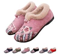 Genérico Dritnow Womens Warm Floral Embroidered Winter Shoes, Lightweight Non-Slip Everyday Shoes (pink,32 1/9)