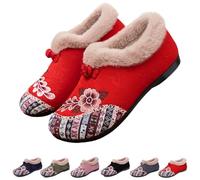 Genérico Dritnow Womens Warm Floral Embroidered Winter Shoes, Lightweight Non-Slip Everyday Shoes (red,32 2/3)