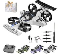 Genérico Dron de Coche de Doble Modo Recargable - Conduce • Vuela • Domina Cualquier Terreno, dron de Coche Volador 2 en 1 con Modo terrestre y aéreo, Recargable por USB y Control Remoto,Silver