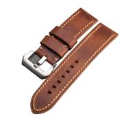 Genérico DSHDFJ Correa De Reloj Cuero Hecha A Mano 20 21 22 23 24 26MM Vintage Suave Piel Vaca Primera Capa For Hombre Engrosada Compatible con Pam 111 441(Brown Silver Buckle,23mm)
