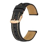 Genérico DSHDFJ Correa De Reloj De Cuero Crazy Horse De 18mm, 20mm, 21mm, 22mm Y 24mm, Correa De Repuesto con Hebilla De Oro Rosa For Hombres, Correas De Reloj(Black(Beige Line),17mm)