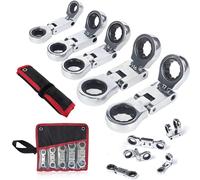 Genérico Dual-Drive Nano Flex-Head Pocket Ratchet, 3/4“ Inch Retractable, Ratchets Wrenches Set, 5 Pack Stubby Wrenches Sets, Double Box End Ratcheting Wrench, Foldable for Narrow Spaces (1 Set)