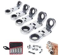 Genérico Dual-Drive Nano Flex-Head Pocket Ratchet, 5 Pack Mini Retractable Double Box End Stubby Ratchet Wrench Set for Mechanical Repair, Plumbing Repair Narrow Spaces Wrenches