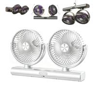 Genérico Dual Head Oscillating Ceiling Fan with Light, Dual Independent Control,3-Speed Adjustable Wind, 180° Rotating USB Powered Hanging & Desk Fan for Bedroom Camping (White)