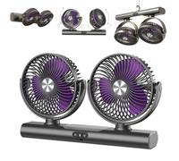 Genérico Dual Head Oscillating Ceiling Fan with Light, Dual Independent Control,3-Speed Adjustable Wind, 180° Rotating USB Powered Hanging & Desk Fan for Bedroom Camping (Gray)