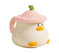 Genérico Duck Tea Cup, Novelty Funny Tea Cup with Hat Lid, 400ml, Cartoon Ceramic Material Drinkware, Large Capacity Tableware with Handle for Kids and Adults and Birthdays, 4.53x3.07 inches