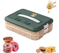 Genérico Dumpling Container for Freezer, Food Storage Container, Stackable With Buckle, Lid & Handle Cookie Transport Container, for Dumpling Cookies Wonton Donuts Box Organizer (Green-2pcs)