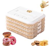 Genérico Dumpling Container for Freezer, Food Storage Container, Stackable With Buckle, Lid & Handle Cookie Transport Container, for Dumpling Cookies Wonton Donuts Box Organizer (White-4pcs)