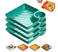 Genérico Dumpling Plate with Dipping Saucer, 4-Pack Sauce Separator Plate for Sushi & Appetizers, Reusable Plastic Chip and Dip Serving Tray for Tacos, Fruit & Charcuterie (Green)
