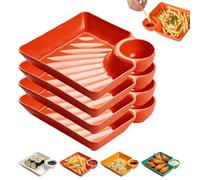 Genérico Dumpling Plate with Dipping Saucer, 4-Pack Sauce Separator Plate for Sushi & Appetizers, Reusable Plastic Chip and Dip Serving Tray for Tacos, Fruit & Charcuterie (Orange)
