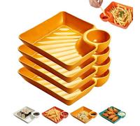 Genérico Dumpling Plate with Dipping Saucer, 4-Pack Sauce Separator Plate for Sushi & Appetizers, Reusable Plastic Chip and Dip Serving Tray for Tacos, Fruit & Charcuterie (Yellow)