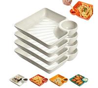 Genérico Dumpling Plate with Dipping Saucer, 4-Pack Sauce Separator Plate for Sushi & Appetizers, Reusable Plastic Chip and Dip Serving Tray for Tacos, Fruit & Charcuterie (White)