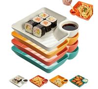 Genérico Dumpling Plate with Dipping Saucer, 4-Pack Sauce Separator Plate for Sushi & Appetizers, Reusable Plastic Chip and Dip Serving Tray for Tacos, Fruit & Charcuterie (4pcs)