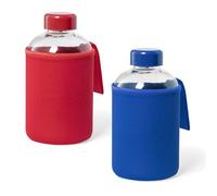 Genérico Duo de Bidones de Cristal 600ml varias combinaciones de colores, 2 Botellas de cristal, 2 Bidones de Vidrio, no se pierde el sabor del contenido (Azul y Rojo)