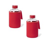 Genérico Duo de Bidones de Cristal 600ml varias combinaciones de colores, 2 Botellas de cristal, 2 Bidones de Vidrio, no se pierde el sabor del contenido (Rojo y Rojo)
