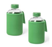 Genérico Duo de Bidones de Cristal 600ml varias combinaciones de colores, 2 Botellas de cristal, 2 Bidones de Vidrio, no se pierde el sabor del contenido (Verde y Verde)