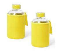 Genérico Duo de Bidones de Cristal 600ml varias combinaciones de colores, 2 Botellas de cristal, 2 Bidones de Vidrio, no se pierde el sabor del contenido (Amarillo y Amarillo)