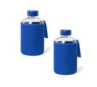Genérico Duo de Bidones de Cristal 600ml varias combinaciones de colores, 2 Botellas de cristal, 2 Bidones de Vidrio, no se pierde el sabor del contenido (Azul y Azul)