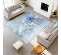 Genérico Durable Alfombra Botánica Invierno Suave Tapiss Floral No Pierde Sus Pelos Hortensias Azul Hielo Nieve Alfombra 120 x 180 cm Salón Dormitorio, Oficina